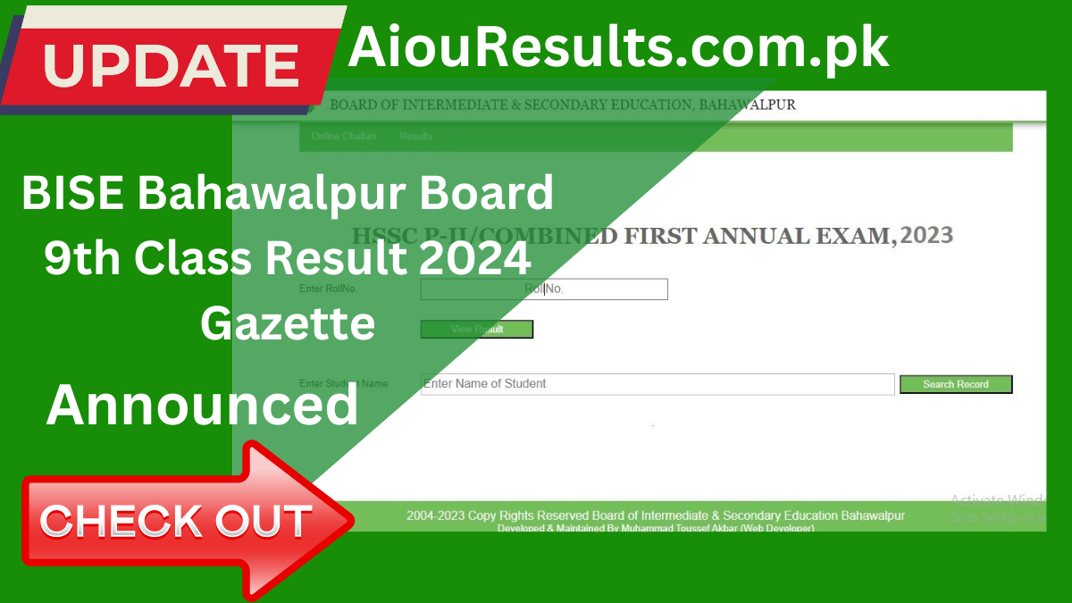 BISE Bahawalpur Board 9th Class Result 2024 Gazette