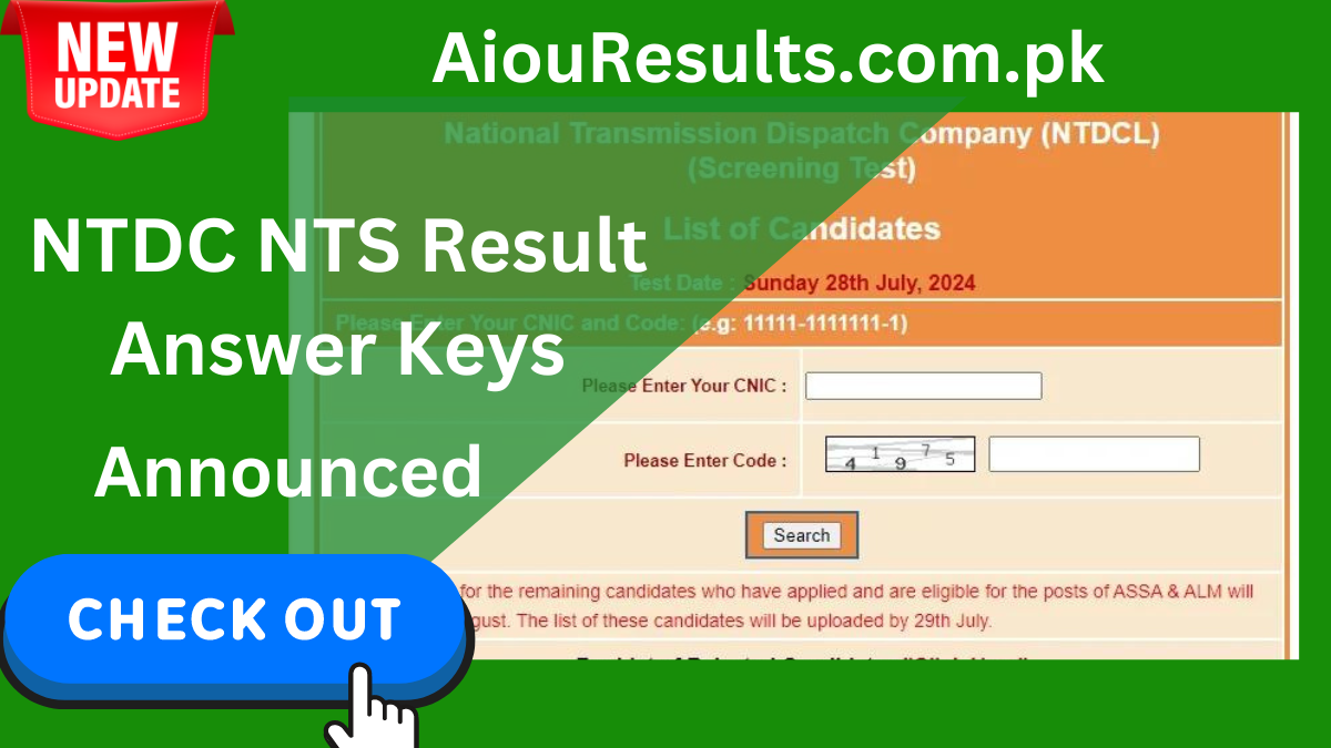 NTDC NTS Result Answer Keys